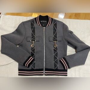 True Religion Gray Bomber Jacket with Pink & Black Trim